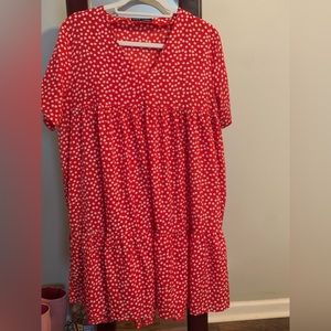Red & white ditzy floral dress